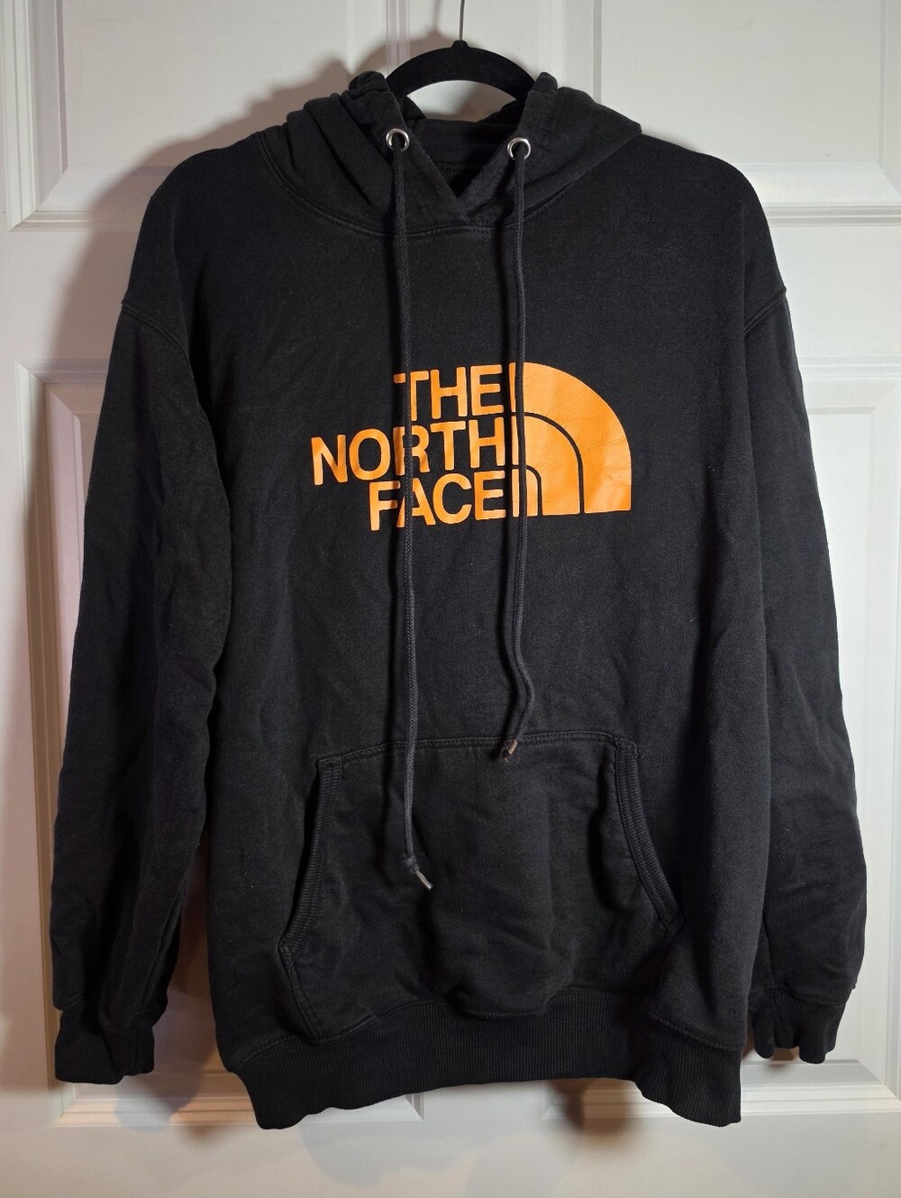 The North Face Men's Black Hoodie with Orange Logo Minor Wear L